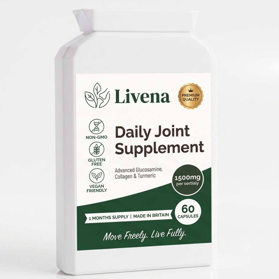 Livena Daily Joint Supplement – Glucosamine, Collagen & Turmeric – 60 Capsules
